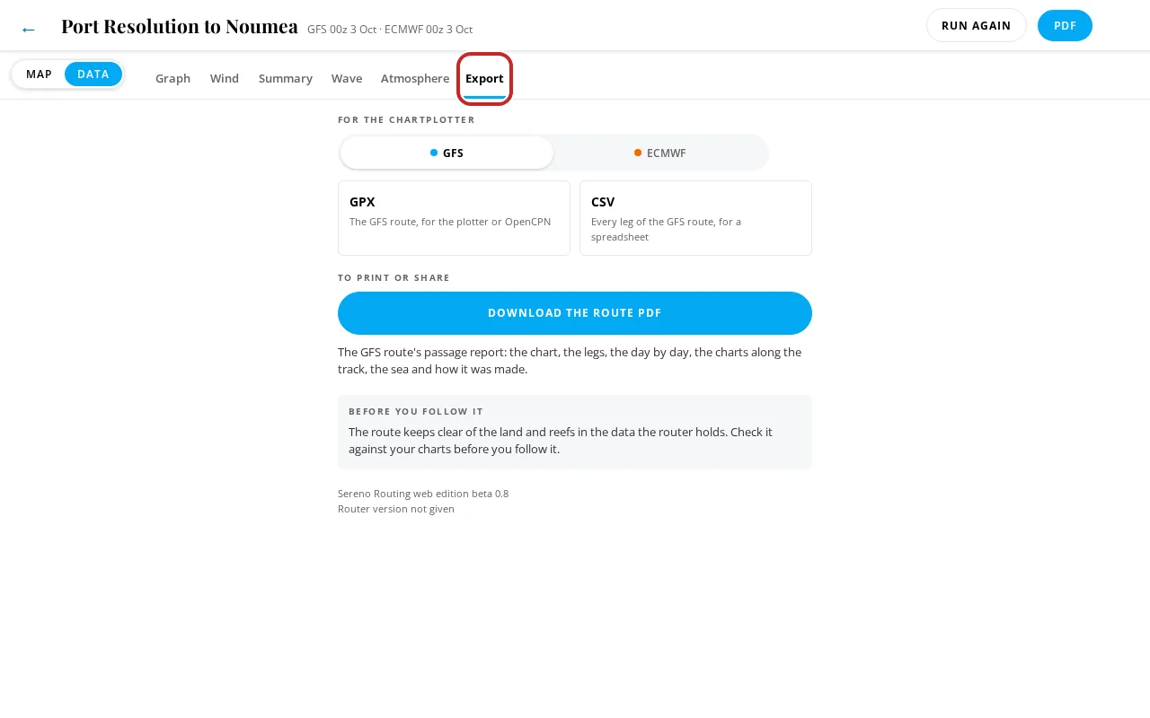 The Export tab with the download buttons.